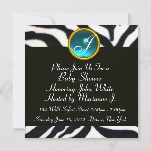 BLUE BLACK WHITE ZEBRA FUR Monogram Foto Template Kaart (Achterkant)