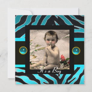 BLUE BLACK WHITE ZEBRA FUR Monogram Foto Template Kaart