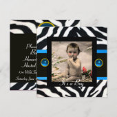 BLUE BLACK WHITE ZEBRA FUR Monogram Foto Template Kaart (Voorkant / Achterkant)