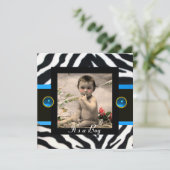 BLUE BLACK WHITE ZEBRA FUR Monogram Foto Template Kaart (Staand voorkant)