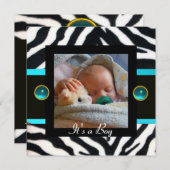 BLUE BLACK WHITE ZEBRA FUR Monogram Foto Template Kaart (Voorkant / Achterkant)