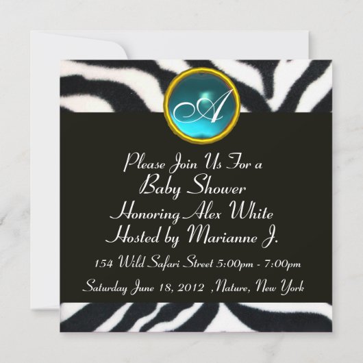 BLUE BLACK WHITE ZEBRA FUR Monogram Foto Template Kaart (Achterkant)