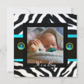 BLUE BLACK WHITE ZEBRA FUR Monogram Foto Template Kaart (Voorkant)