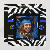 BLUE BLACK WHITE ZEBRA FUR Monogram Foto Template Kaart (Voorkant / Achterkant)
