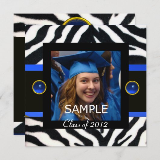 BLUE BLACK WHITE ZEBRA FUR Monogram Foto Template Kaart (Voorkant / Achterkant)