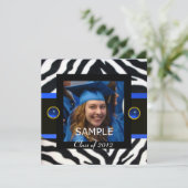 BLUE BLACK WHITE ZEBRA FUR Monogram Foto Template Kaart (Staand voorkant)