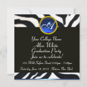 BLUE BLACK WHITE ZEBRA FUR Monogram Foto Template Kaart (Achterkant)