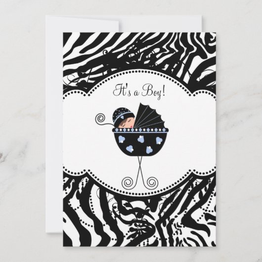 Blue Black Zebra Baby Boy Shower Uitnodigingen (Voorkant)