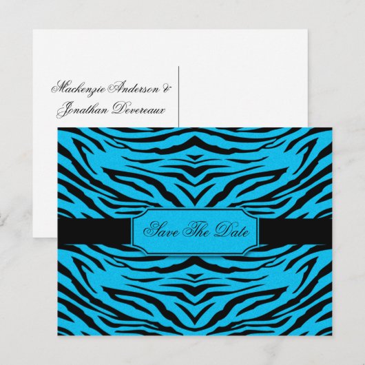 Blue Black Zebra Bewaar de datum Aankondigingskaart (Voorkant / Achterkant)