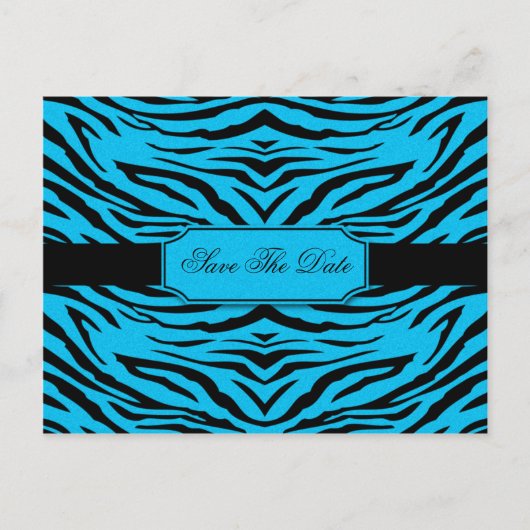 Blue Black Zebra Bewaar de datum Aankondigingskaart (Voorkant)