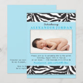 Blue Black Zebra Print Photo Sip N Zie Baby shower Kaart (Voorkant / Achterkant)