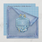 Blue Blanket Bootie Plaid Blauw Bruin Baby Kaart (Voorkant / Achterkant)