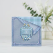 Blue Blanket Bootie Plaid Blauw Bruin Baby Kaart (Staand voorkant)