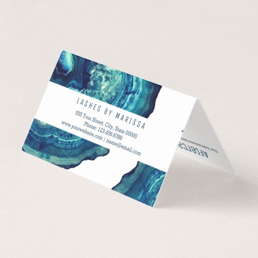 Blue Blauwgroen Agate Geode Roos Gold Plasma Fibro Visitekaartje (Achterkant)