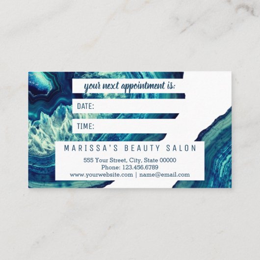 Blue Blauwgroen Agate Geode Stone Roos Gold Appoin Afsprakenkaartje (Achterkant)