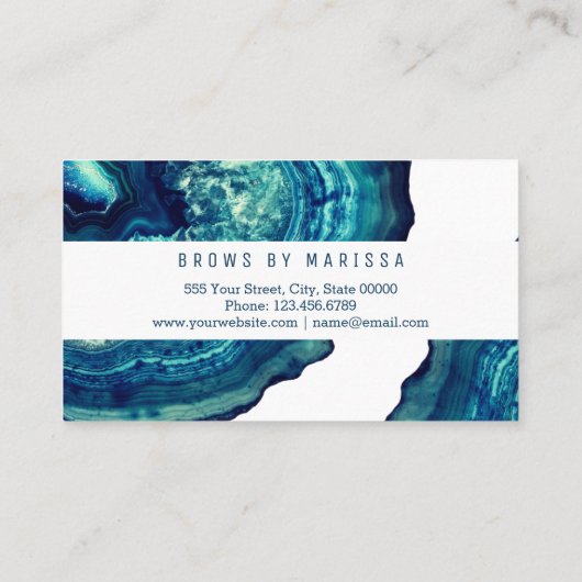 Blue Blauwgroen Agate Geode Stone Roos Gold Brows Visitekaartje (Achterkant)
