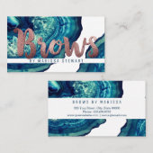 Blue Blauwgroen Agate Geode Stone Roos Gold Brows Visitekaartje (Voorkant / Achterkant)