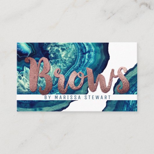 Blue Blauwgroen Agate Geode Stone Roos Gold Brows Visitekaartje (Voorkant)