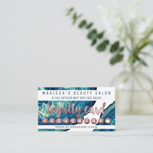 Blue Blauwgroen Agate Geode Stone Roos Gold Loyalt Klantenkaartje (Staand voorkant)