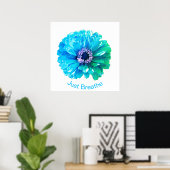 Blue Blauwgroen Daisy | retro blue floral Poster (Thuiskantoor)