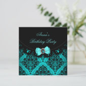 Blue Blauwgroen Damask Lace Elegant Birthday Party Kaart (Staand voorkant)