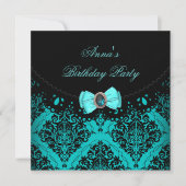 Blue Blauwgroen Damask Lace Elegant Birthday Party Kaart (Voorkant)