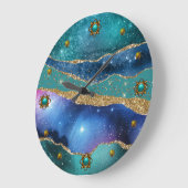 Blue Blauwgroen en Gold Agate Grote Klok (Hoek)