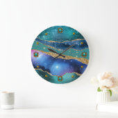 Blue Blauwgroen en Gold Agate Grote Klok (Huis)