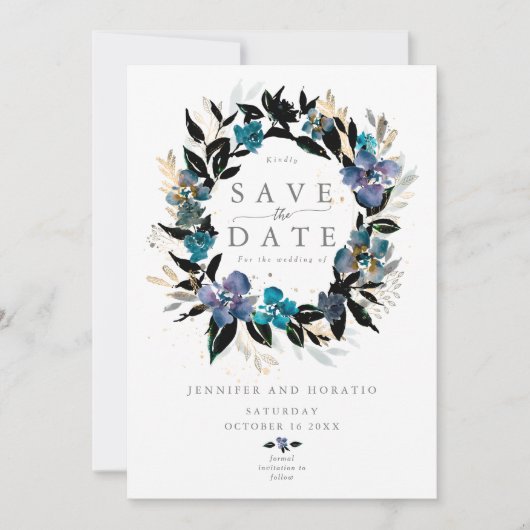 Blue blauwgroen Floral Wedding Bouquet Kaart (Voorkant)