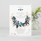 Blue blauwgroen Floral Wedding Bouquet Kaart (Staand voorkant)