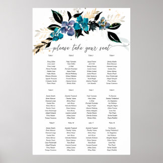Blue blauwgroen Floral Wedding Bouquet Poster