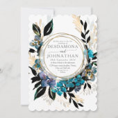 Blue blauwgroen Floral Wedding Bouquet Uitnodiging (Voorkant)