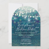 Blue Blauwgroen Garland of Fairy Lights Forest Wed Kaart (Voorkant)