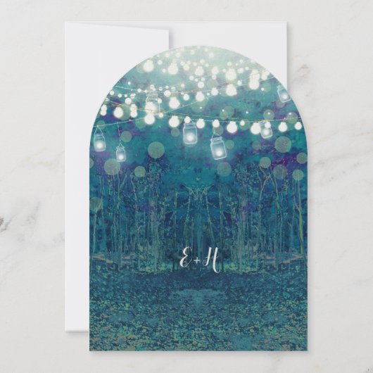 Blue Blauwgroen Garland of Fairy Lights Forest Wed Kaart (Achterkant)