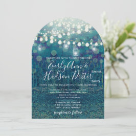 Blue Blauwgroen Garland of Fairy Lights Forest Wed Kaart