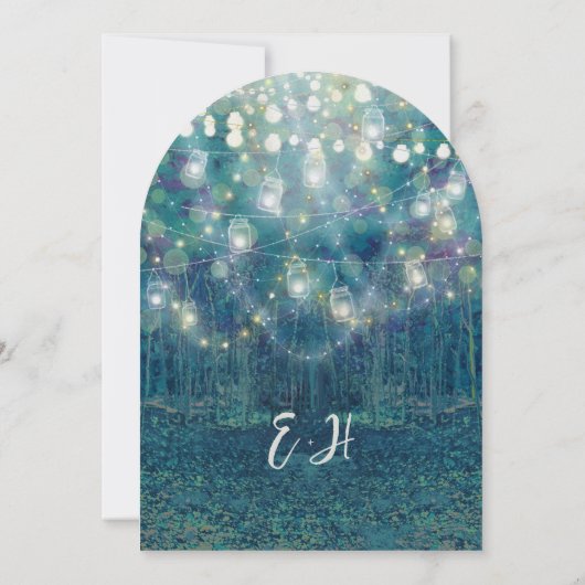 Blue Blauwgroen Garland of Fairy Lights Forest Wed Kaart (Achterkant)