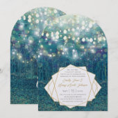 Blue Blauwgroen Garland of Fairy Lights Forest Wed Kaart (Voorkant / Achterkant)