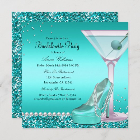 Blue Blauwgroen Glitter Pearl Bachelorette Party I Kaart (Voorkant / Achterkant)