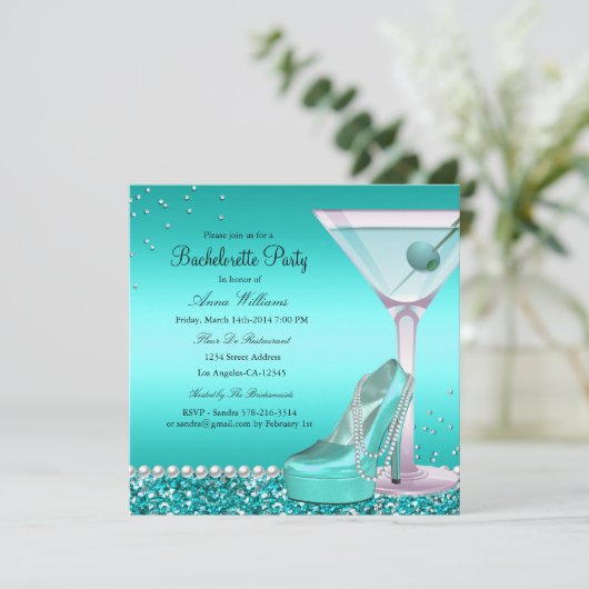 Blue Blauwgroen Glitter Pearl Bachelorette Party I Kaart (Staand voorkant)
