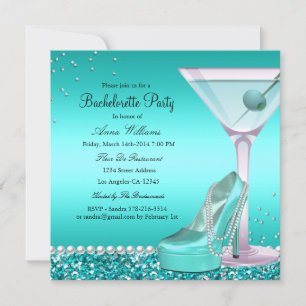 Blue Blauwgroen Glitter Pearl Bachelorette Party I Kaart