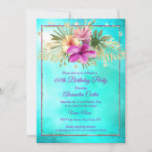 Blue Blauwgroen Hibiscus Paars Pink Birthday Party Kaart (Voorkant)