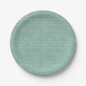 Blue Blauwgroen Honeycomb Gold Glitter Birthday Papieren Bordje (Voorkant)