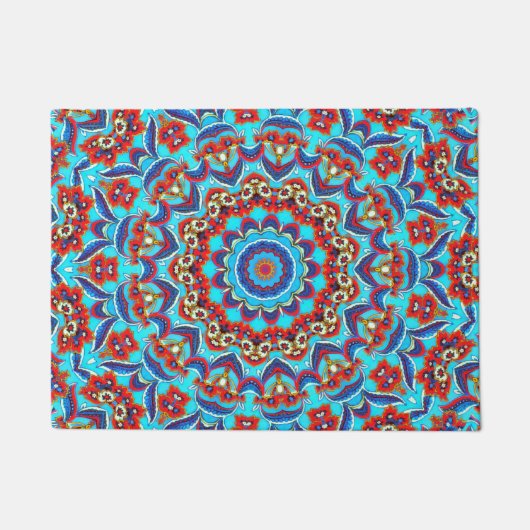 Blue Blauwgroen Leaf Floral Mandala Boho Deurmat (Voorkant)