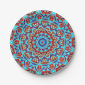Blue Blauwgroen Leaf Floral Mandala Boho Papieren Bordje (Voorkant)