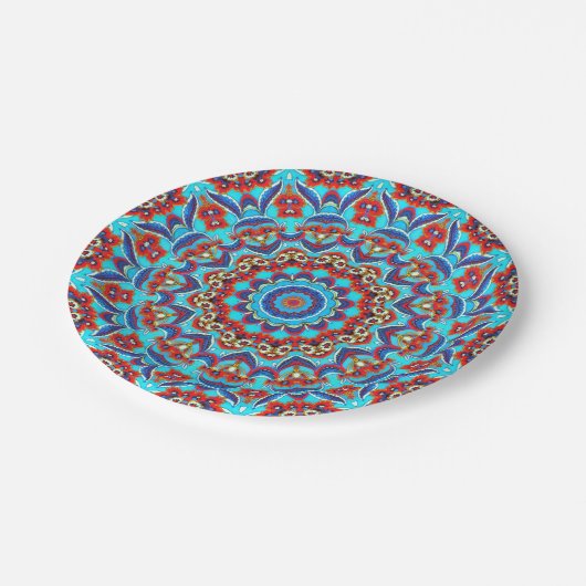 Blue Blauwgroen Leaf Floral Mandala Boho Papieren Bordje (Gekanteld)