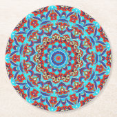 Blue Blauwgroen Leaf Floral Mandala Boho Ronde Kartonnen Onderzetter (Voorkant)