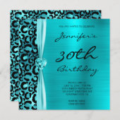 Blue Blauwgroen Leopard Glam 30th Birthday Kaart (Voorkant / Achterkant)