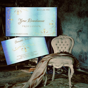 Blue Blauwgroen Marble Gold Corners Ornamental Visitekaartje