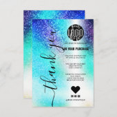 Blue Blauwgroen Nebula Galaxy Glitter Order Hartel Bedankkaart (Voorkant / Achterkant)