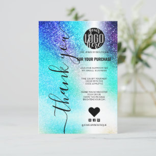 Blue Blauwgroen Nebula Galaxy Glitter Order Hartel Bedankkaart